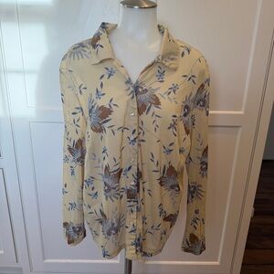 Emma James Floral Button Down Blouse Size 1X Yellow Cottagecore Top